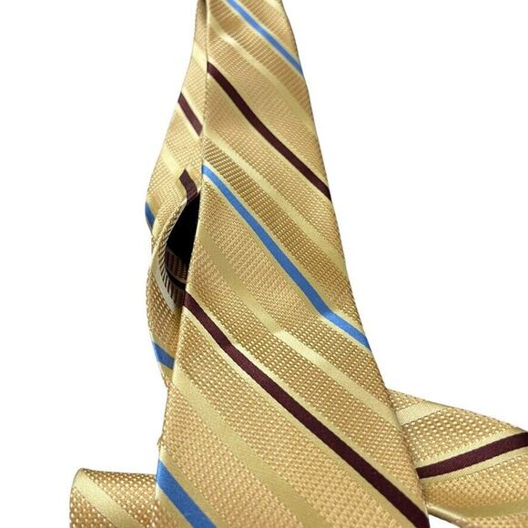 Jos A Bank Mens 100% Silk Yellow Blue Striped Hand Made Neck Tie 58" x 3.75" - Picture 5 of 16